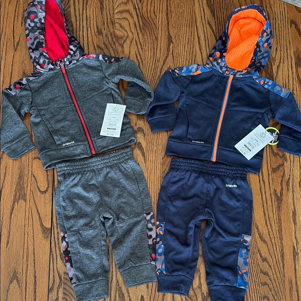 Gray and Navy Baby Tracksuit Set with Camouflage Accents
